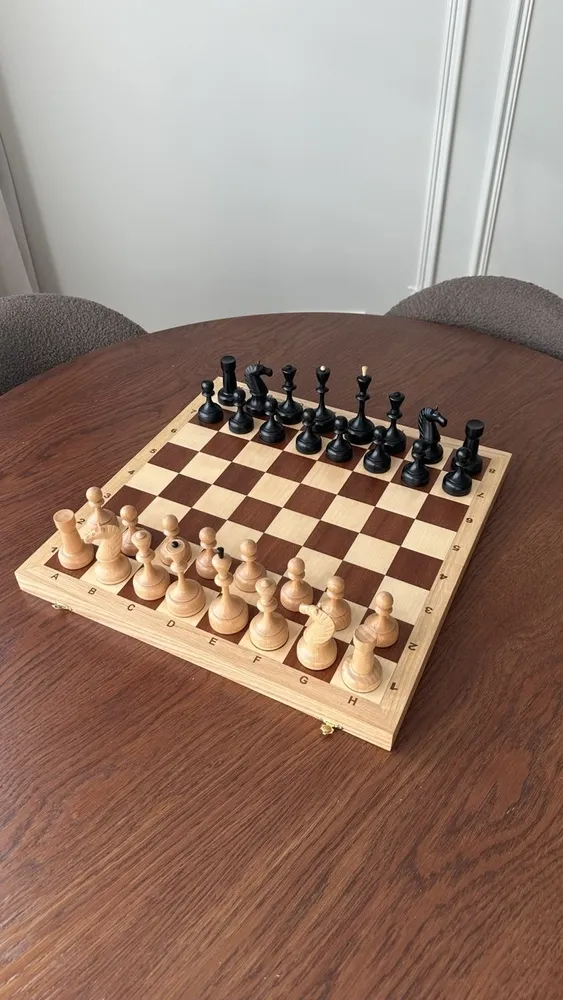 The starting chess setup on the board - the initial position