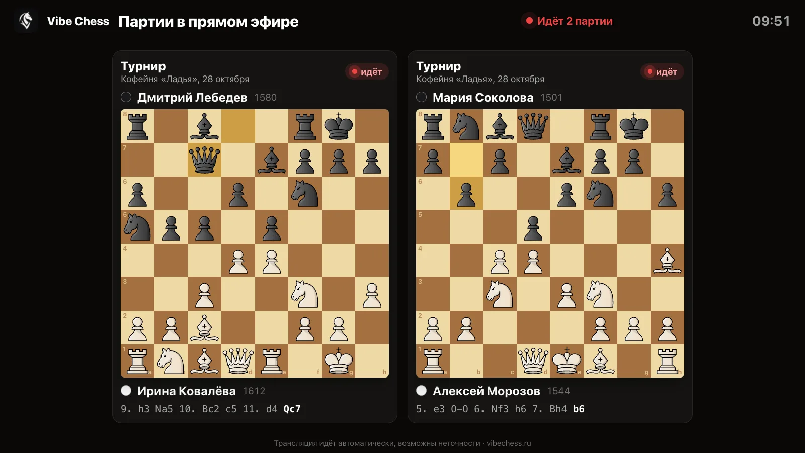 Two games side by side on the broadcast platform